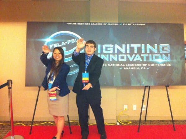 Warrington students Yasmin Yuen and Bryan Blette at the Future Business Leaders of America-Phi Beta Lambda (FBLA-PBL) National Leadership Conference.