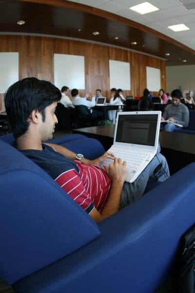Student studying on a laptop