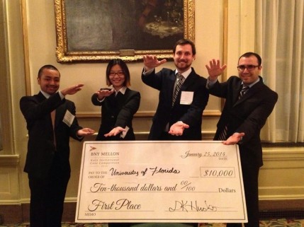 From left, Prashant Kansakar, Annmarie Zhu, Devon Grimme and Spencer Siegel outlasted a field of 16 teams to win the BNY Mellon Katz Invitational Case Competition.