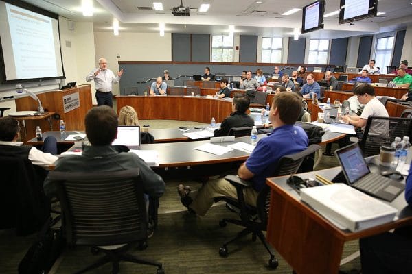 UF professor Brian Gendreau speaks to an MBA class.