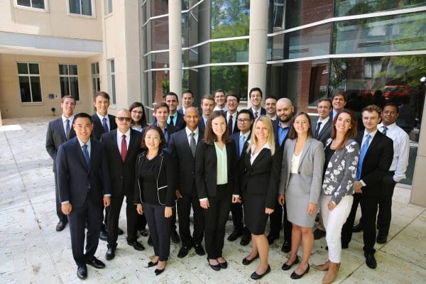Group of Full-Time MBA students pose for a photo at Hough Hall