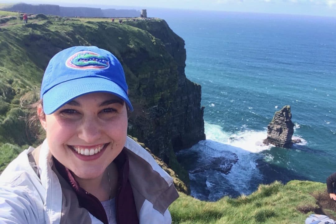 Nelly Wilson takes a selfie at the Cliffs of Moher in Ireland