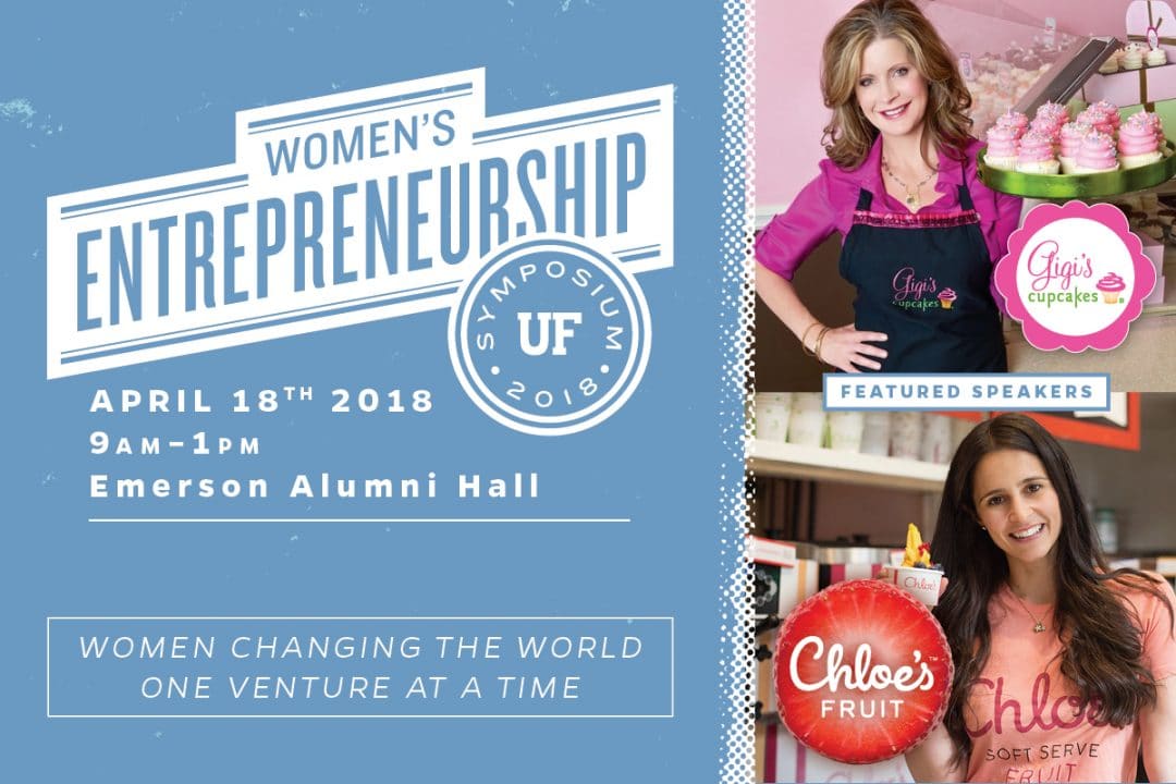 Women's Entrepreneurship Symposium 2018 logo with photos of Gigi Butler and Chloe Epstein