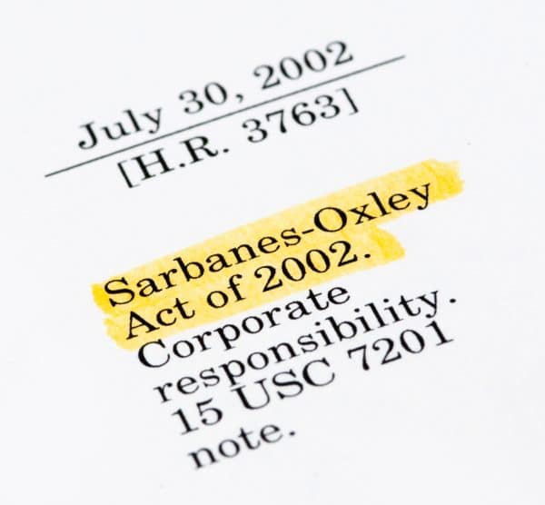 Sarbanes-Oxley Act of 2002, highlighted in the legal document.