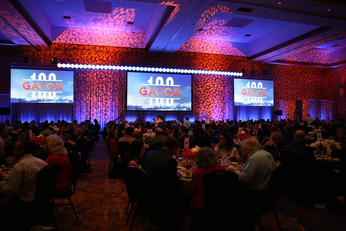 The Gator100 luncheon at the Reitz Union Grand Ballroom.