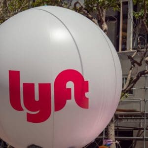 Lyft logo on a large balloon