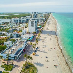 Aerial drone image of hollywood beach and boardwalk