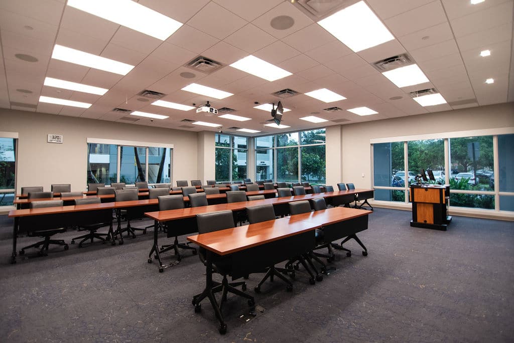 Classroom surrounded by large windows at the UF MBA South Florida Miramar location