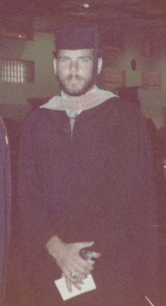 Art Jacobs in graduation attire in 1975 for his UF MBA degree.