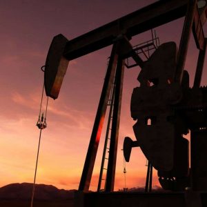 3D rendering of pump jack in an oil field