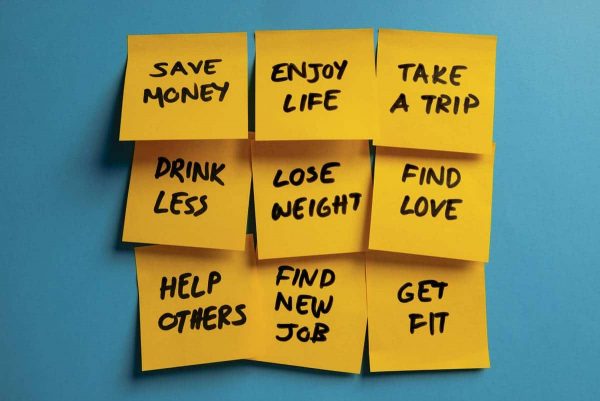 New year's resolutions on yellow reminders