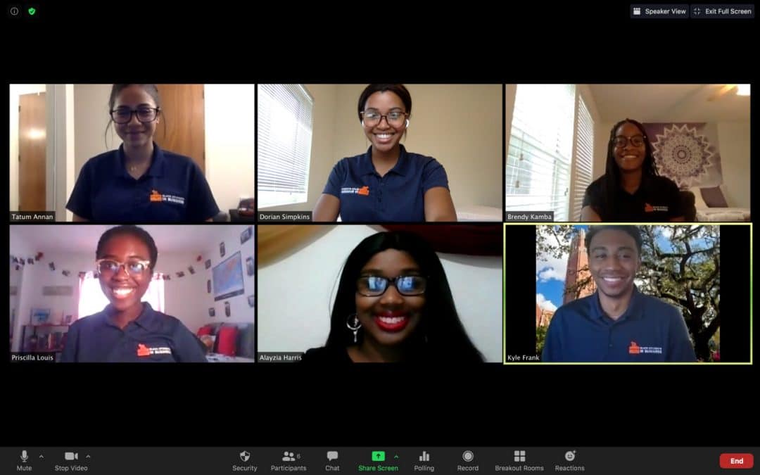 Six Black students in a Zoom meeting.