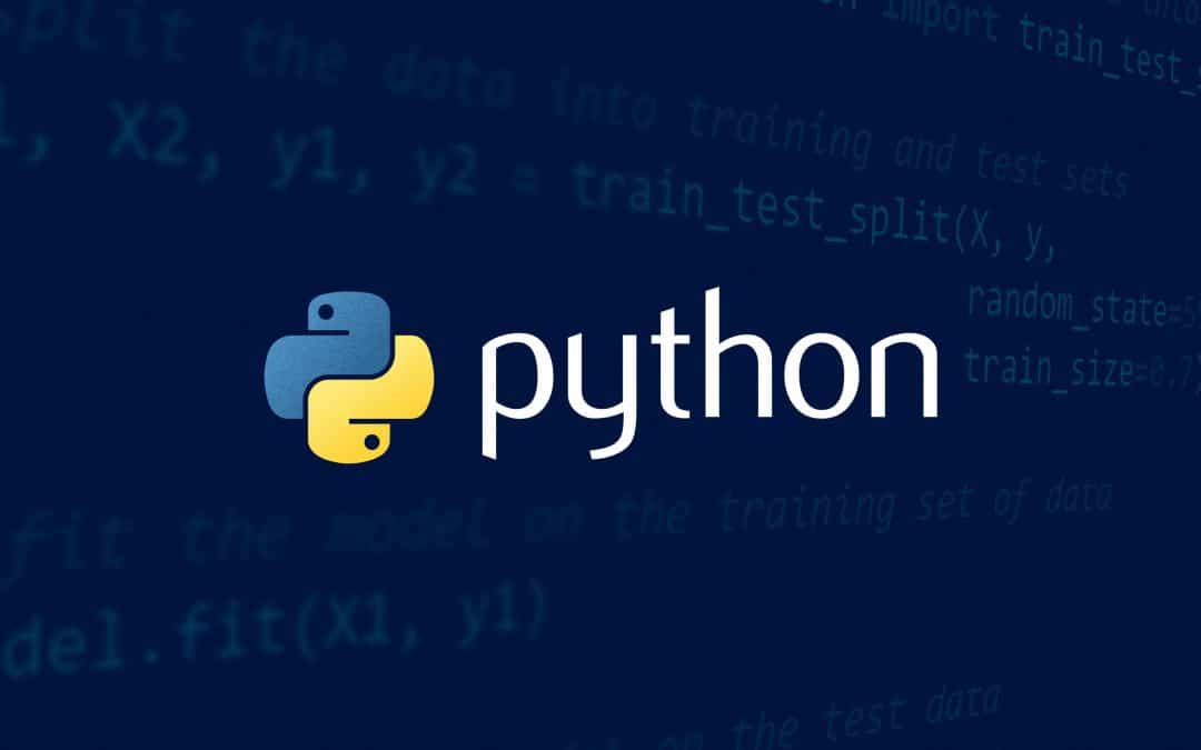 Code with a blue overlay and the Python logo centered on top