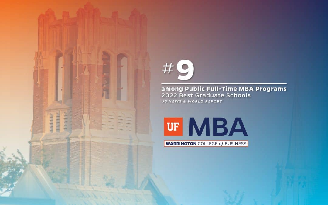 View of the top of Century Tower with text overlay that reads #9 among Public Full-Time MBA programs 2022 Best Graduate Schools US News & World Report