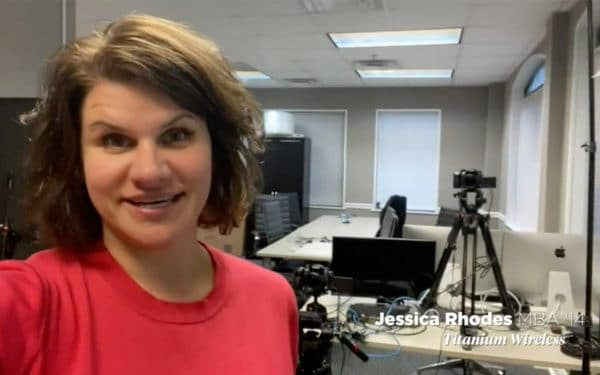 Warrington alumna Jessica Rhodes shares a video message upon winning the No. 1 spot on the Gator100 list from her company's office.