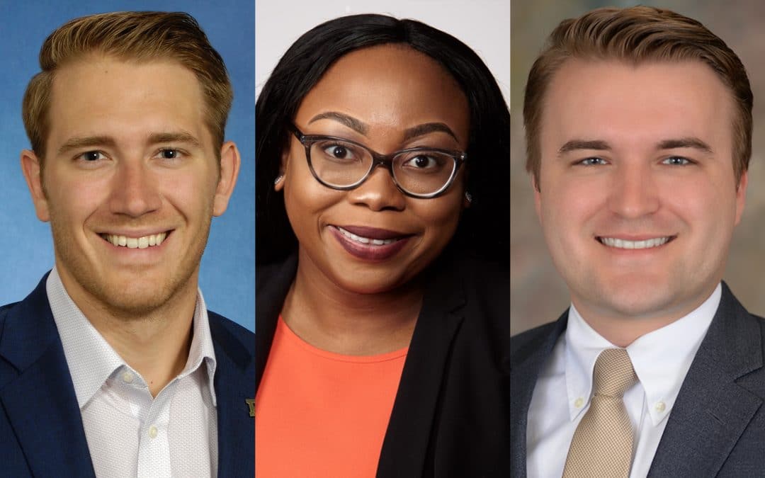 UF MBA Weekend Professional Class of 2022 students Everett Kennedy, Darline Stinfil and Jason Roegner.