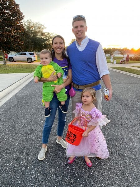 Robert Campbell with his wife Chloe and two small children out on Halloween trick-or-trating.