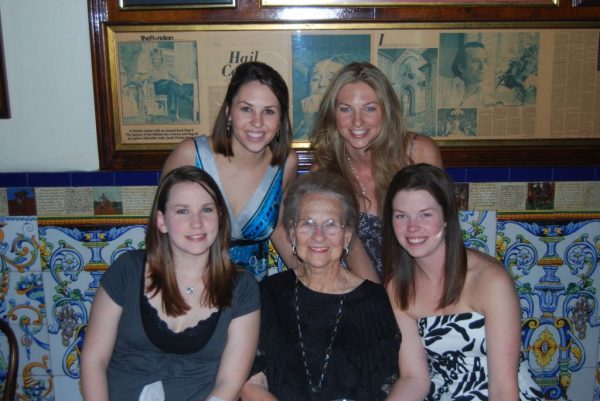 Dorothy Crumley surrounded by her four granddaughters