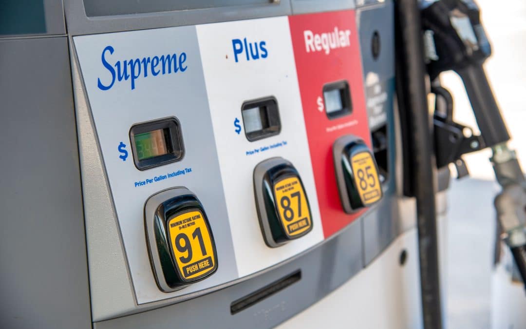 Supreme, Plus, Regular gasoline at gas station pump