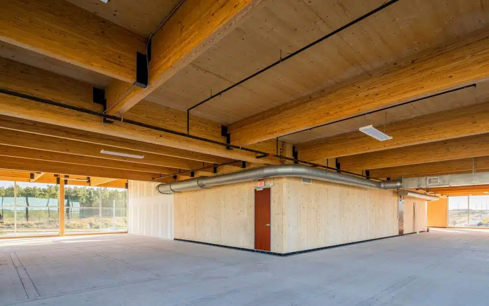 The interior of the Clermont, Florida, office building that industry experts say is the first mass timber structure in Florida.