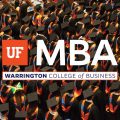 Bird's eye view of a group of students standing in their graduation regalia. University of Florida MBA Warrington College of Business logo on top of the photo.