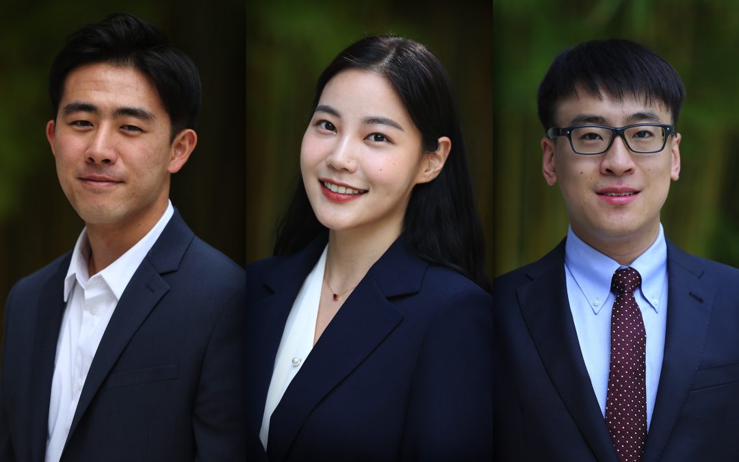 2023 PhD teacher award. Daniel Dong-Wook Kim, Soo Yon Ryu and Xinyu Zang.