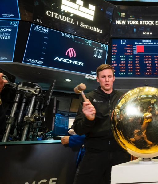 Brett Adcock rings the New York Stock Exchange bell.