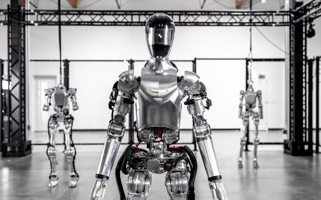 A robot stands at attention.