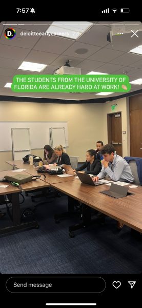 An instagram story features UF students working on laptops.