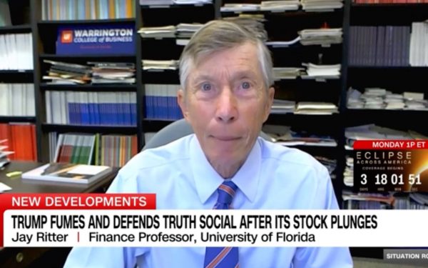 Jay Ritter appears on CNN to discuss the Truth Social IPO.