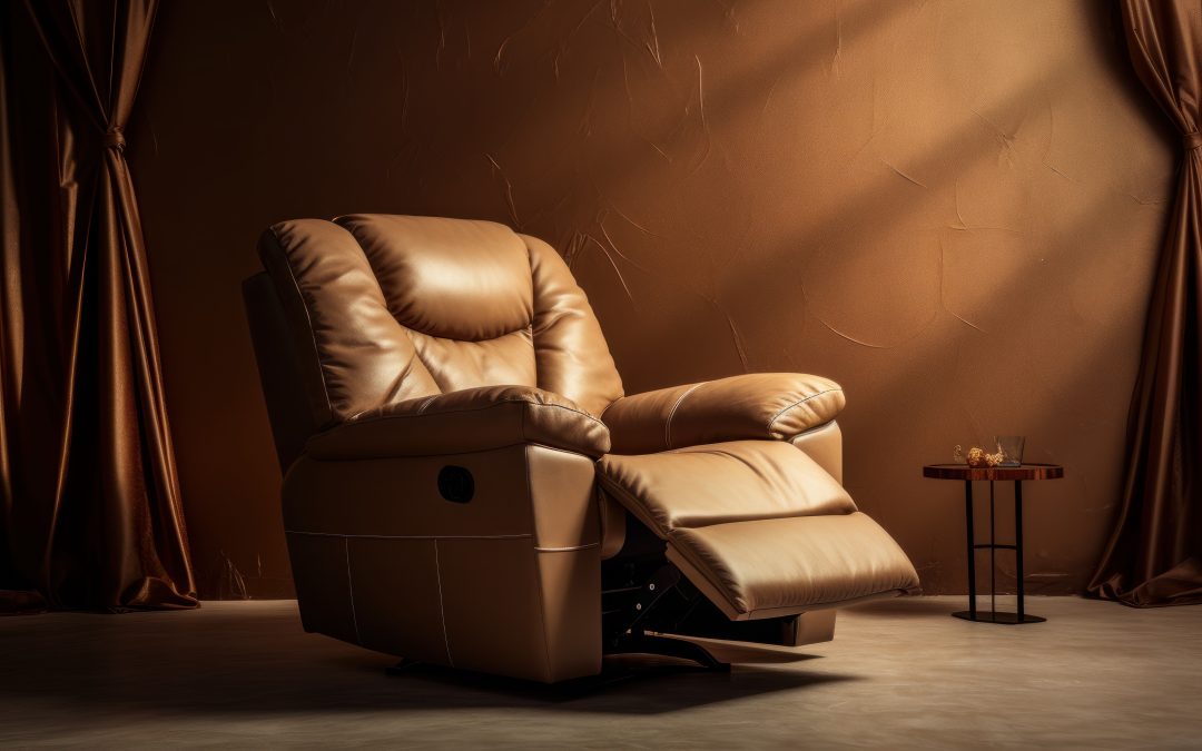 Recliner brown leather chair. Interior furniture. Generate Ai