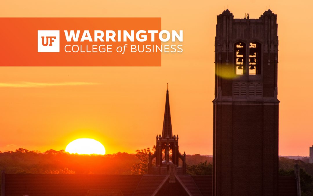 Sunset over the University of Florida campus looking out past Century Tower.