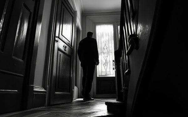 Person Entering In House in black and white