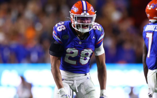 Devin Moore celebrates a tackle for the Gators.